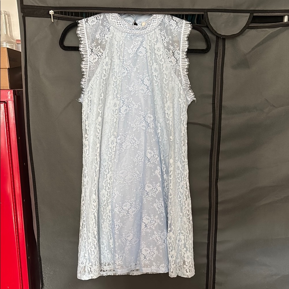Speechless Baby Blue High-Neck Lace Mini Dress